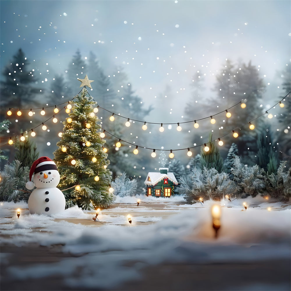 Christmas Trees Lights Snowman Backdrop UK RR7-869