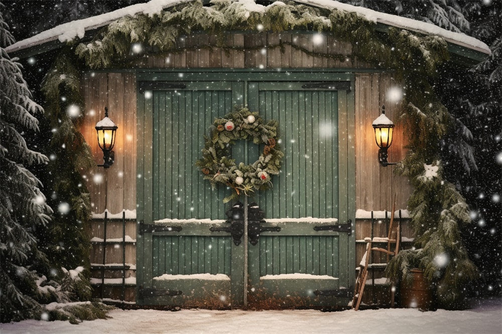 Christmas Tree Snowflake Woods Cabin Backdrop UK RR7-871