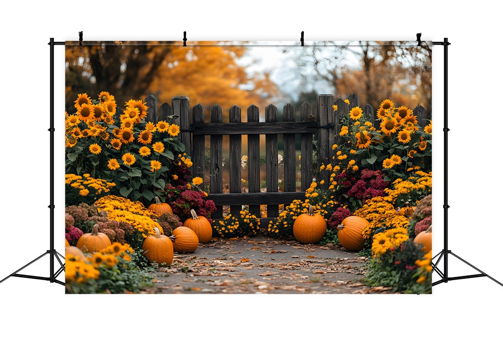 Autumn Sunflower Garden Pumpkins Backdrop UK RR8-308