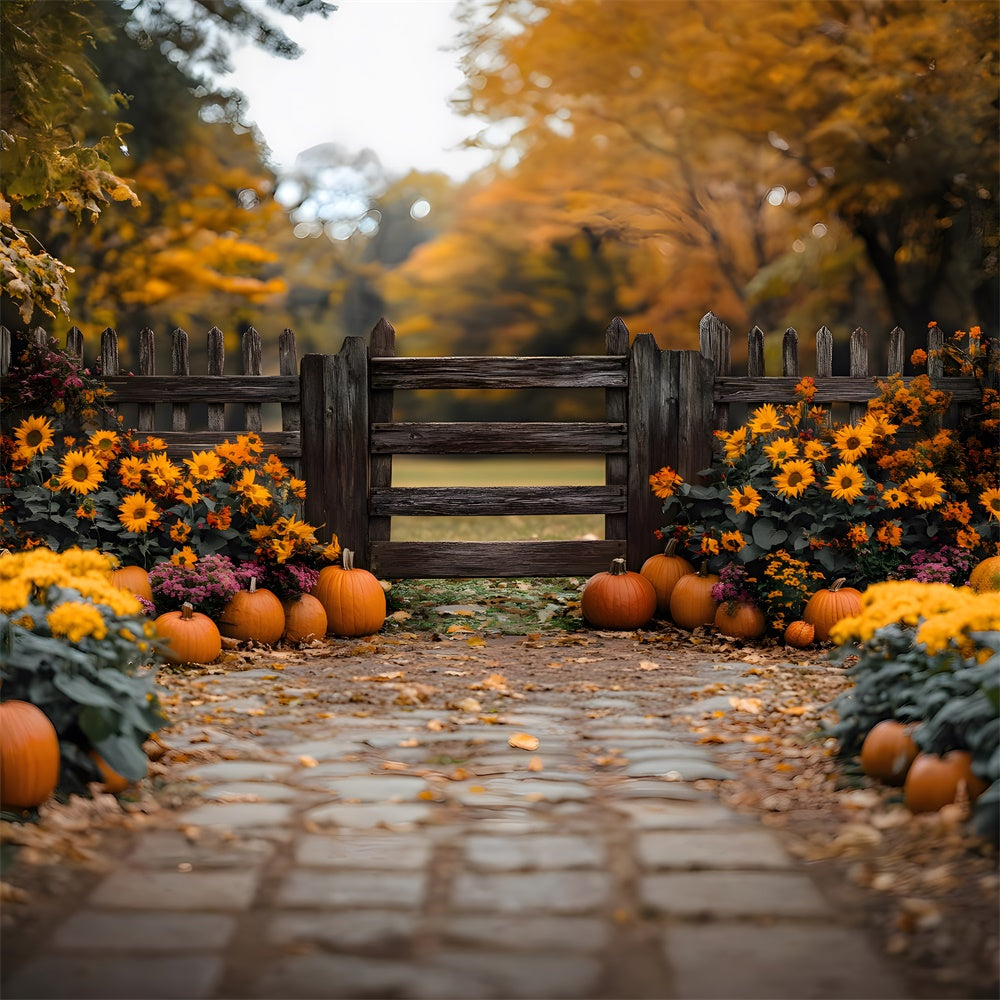 Autumn Rustic Gate and Pumpkin Backdrop UK RR8-309