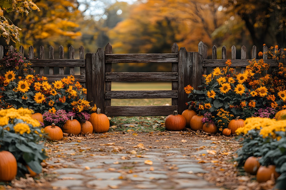 Autumn Rustic Gate and Pumpkin Backdrop UK RR8-309