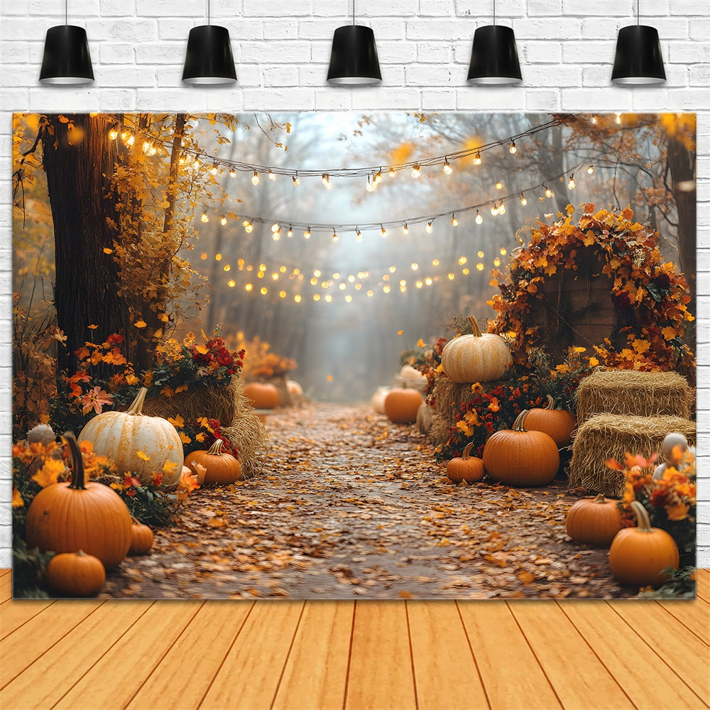 Autumn String Lights Illuminating Pumpkin Backdrop UK RR8-316