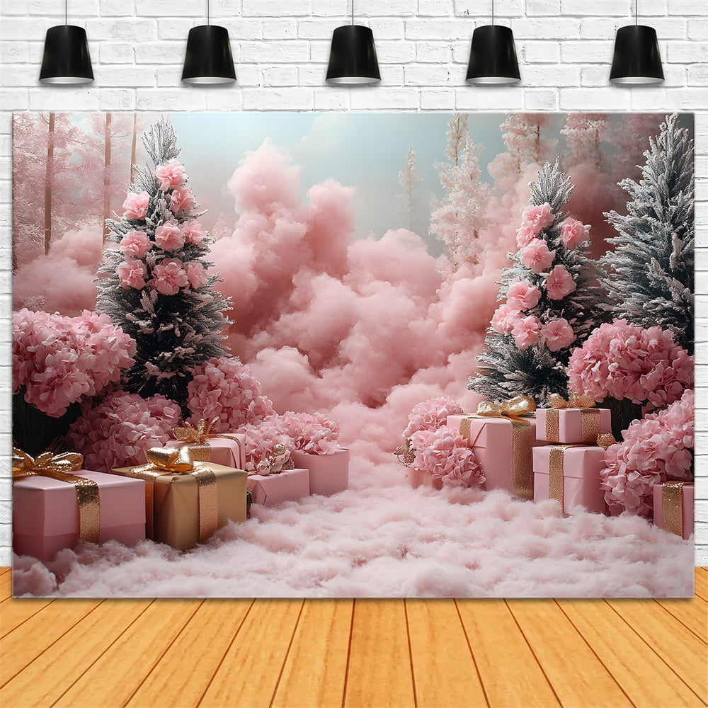 Christmas Pink Christmas Tress Gift Boxes Backdrop UK RR8-349