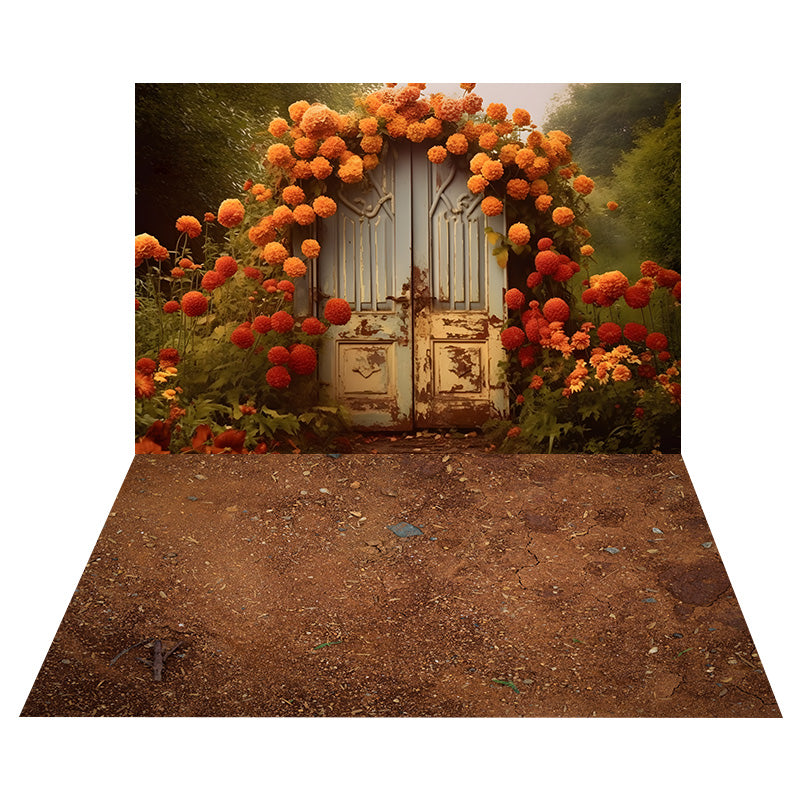 Autumn Wreath Door Backdrop+Ground Dirt Floor Backdrop UK RR8-522