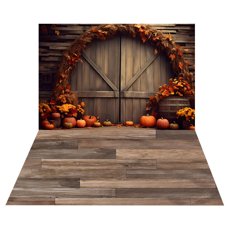 Autumn Leaves Door Wall Backdrop+Retro Wood Floor Backdrop UK RR8-534