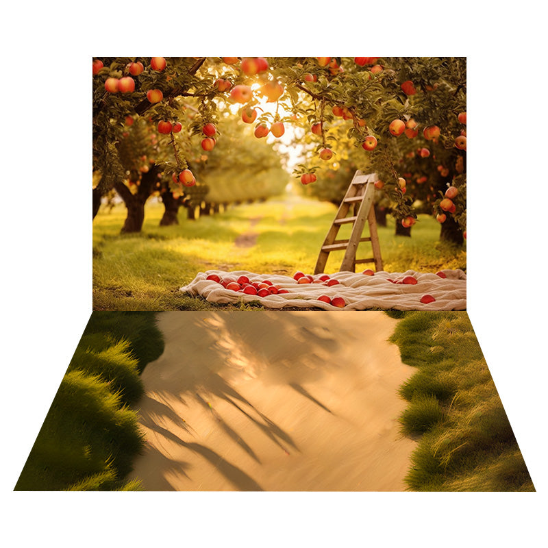 Autumn Apple Trees Field Backdrop+Grassland Floor Backdrop UK RR8-535