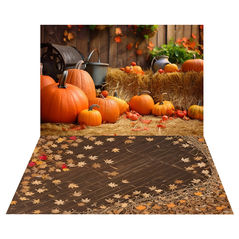 Autumn Barn Haystack Backdrop+Maple Leaves Floor Backdrop UK RR8-536