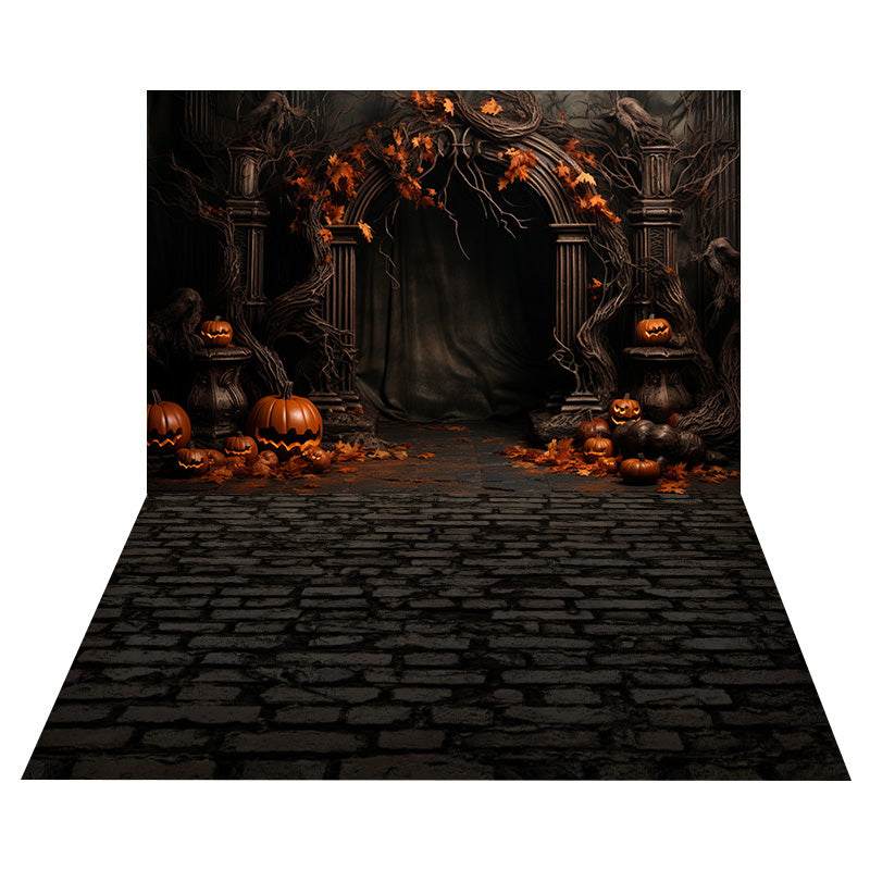 Halloween Arch Door Wall Backdrop+Stone Floor Backdrop UK RR8-549