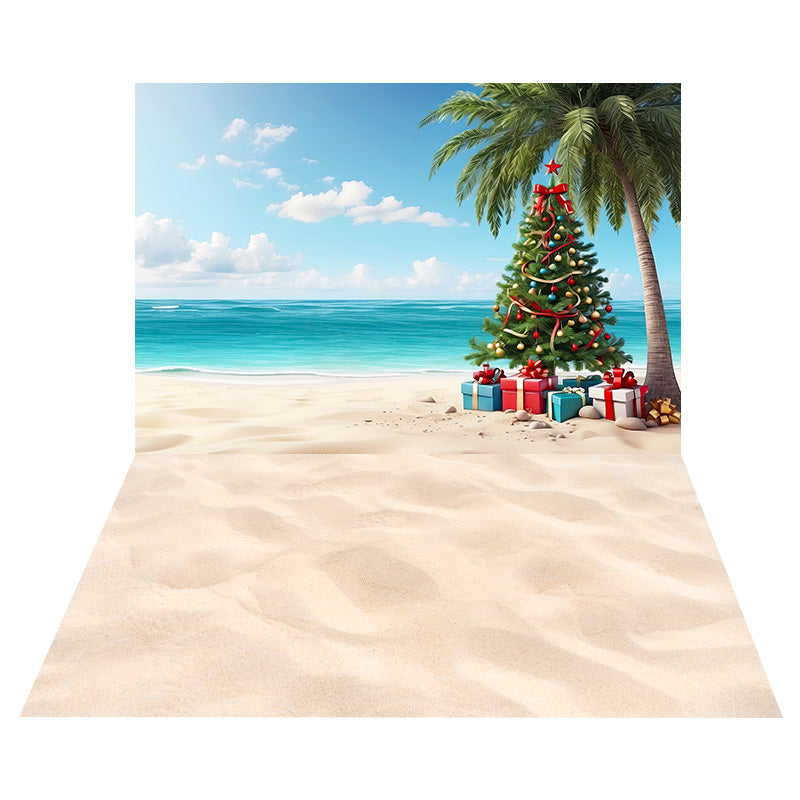 Christmas Tree Gift Box Backdrop+Sand Beach Floor Backdrop UK RR8-564