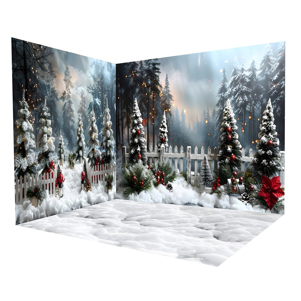 Snow Covered Christmas Winter Forest Backdrop Room Set UK RR8-609