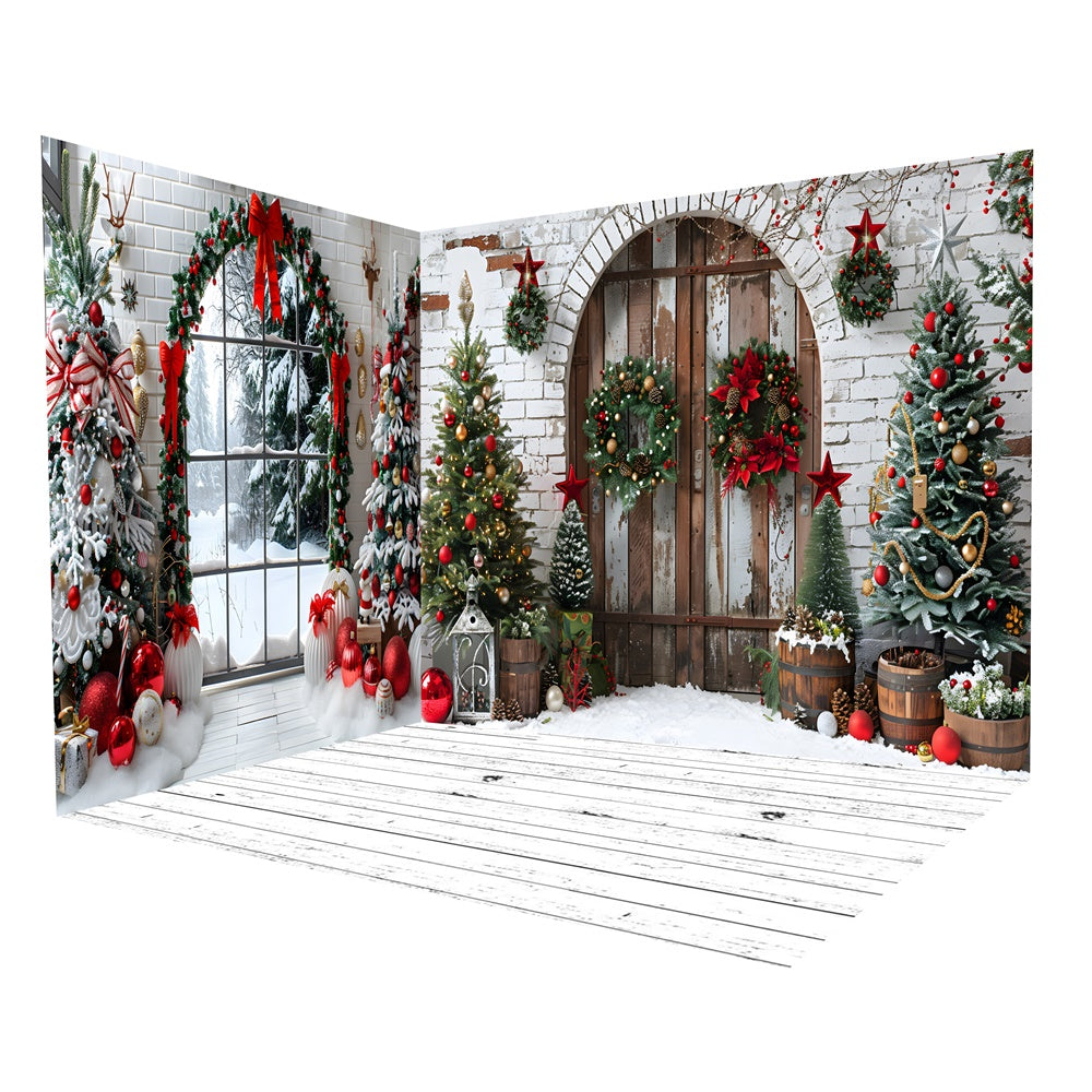 Christmas Door Widow Snow Scene Backdrop Room Set UK RR8-614