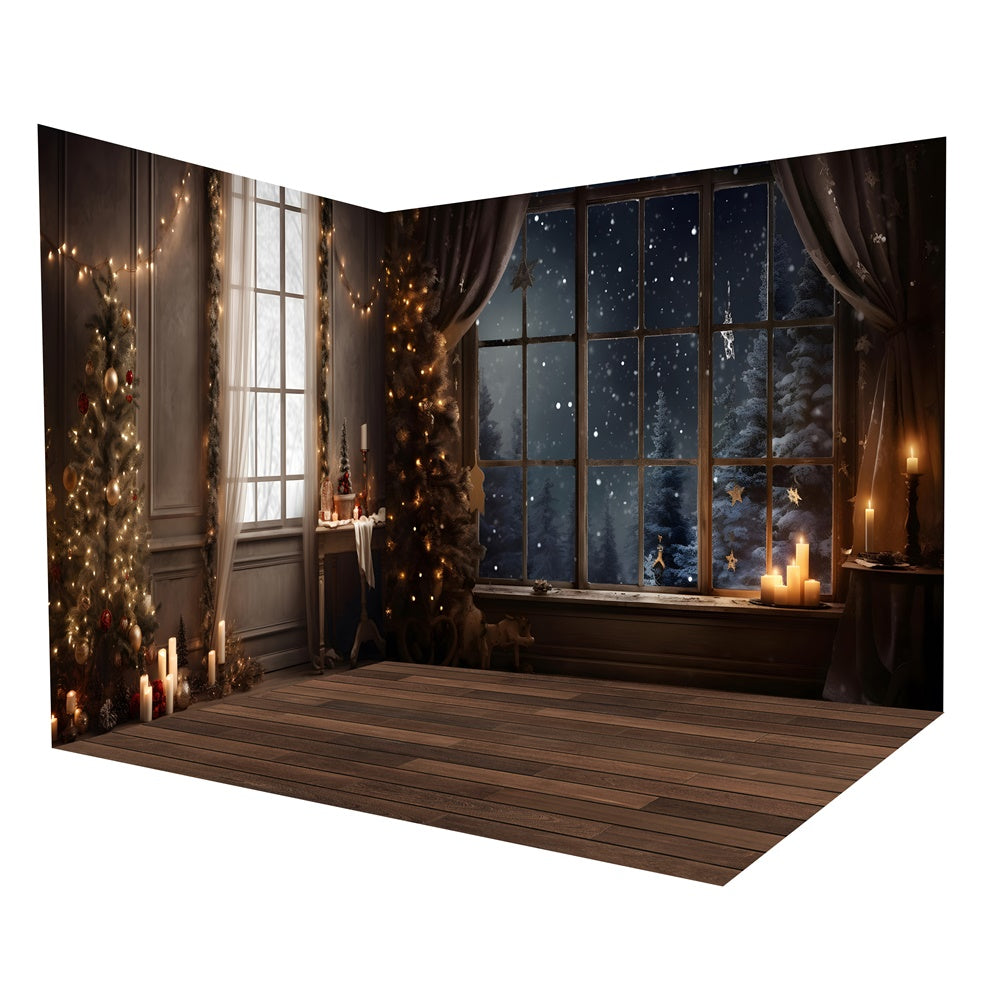 Christmas Wall Window Snowy Night Backdrop Room Set UK RR8-615