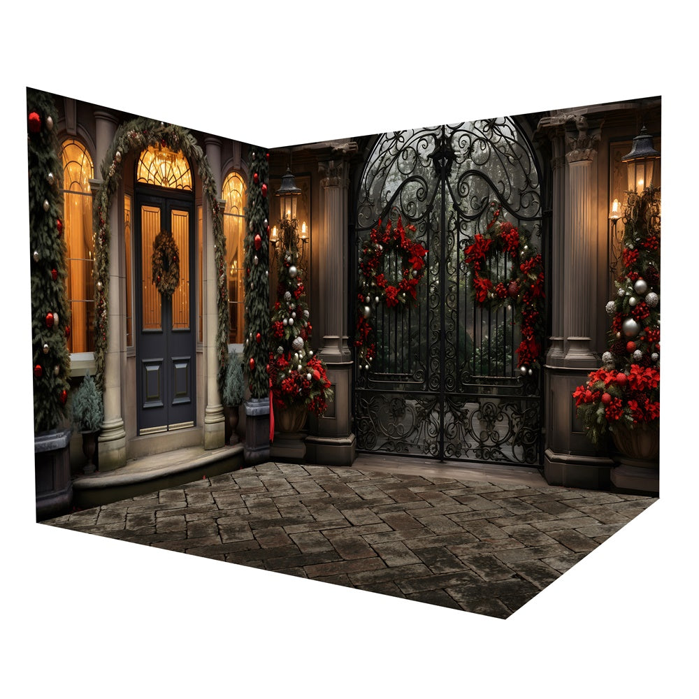 Christmas Magical Mansion Door Wreath Backdrop Room Set UK RR8-616