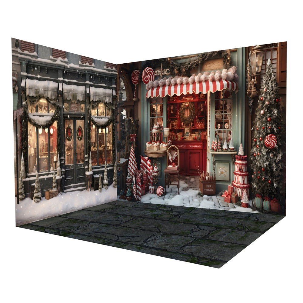 Christmas Shop Winter Snow Covered Backdrop Room Set UK RR8-617