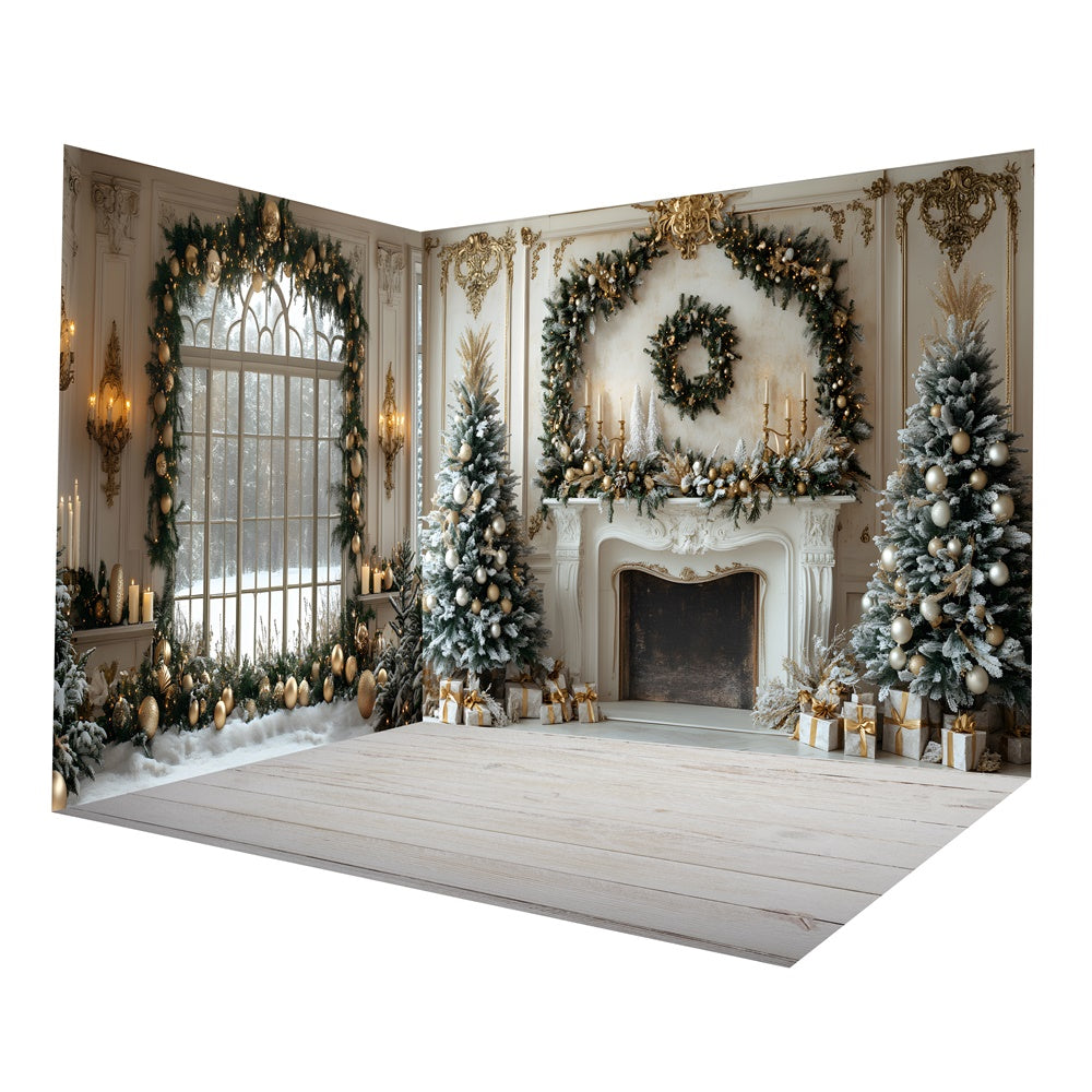 Christmas Retro Wall Fireplace Wreath Window Backdrop Room Set UK RR8-627