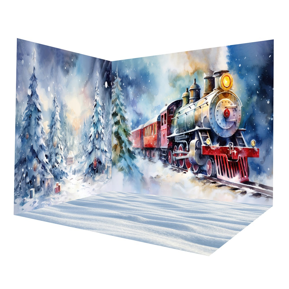 Winter Christmas Snowy Forest Train Backdrop Room Set UK RR8-629