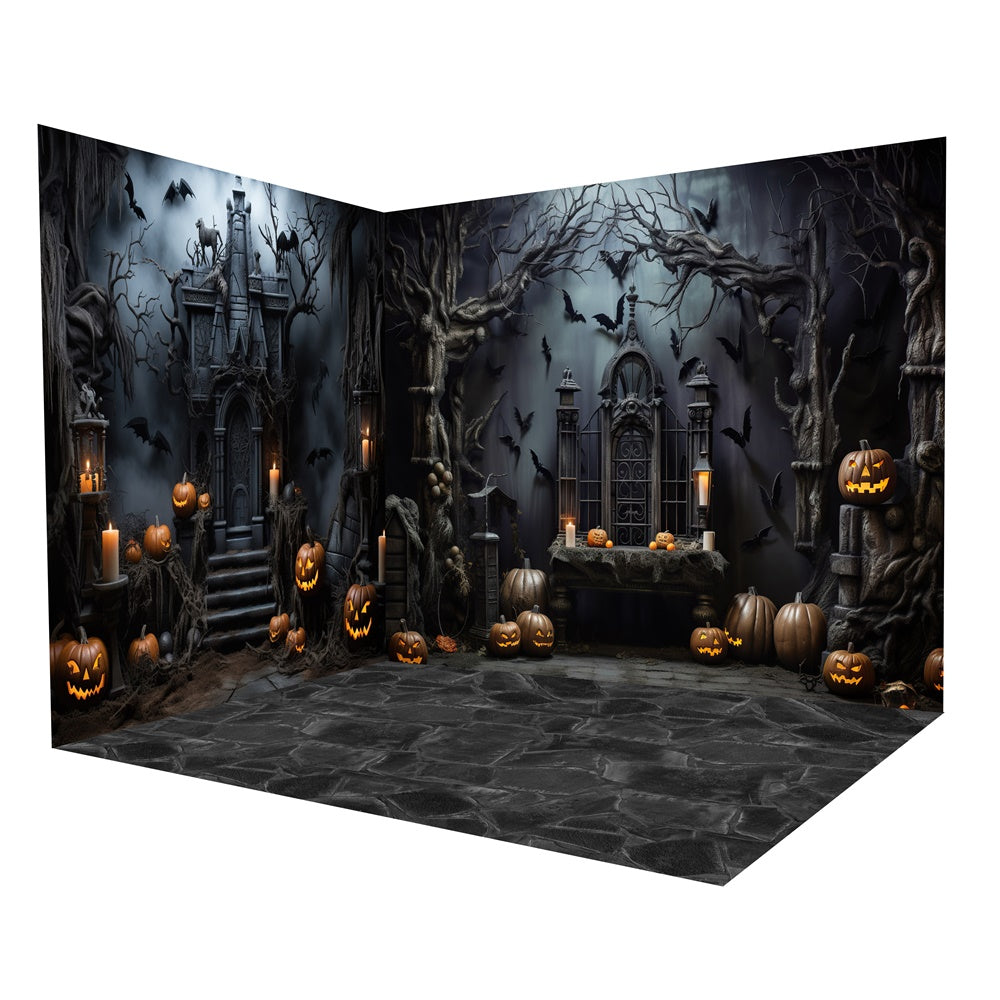 Halloween Spooky Graveyard Gate Backdrop Room Set UK RR8-640