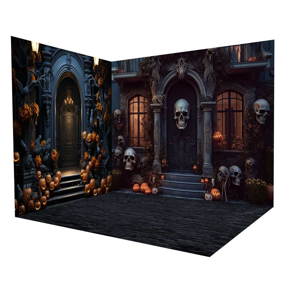 Halloween Haunted Mansion Skull Entrance Backdrop Room Set UK RR8-642