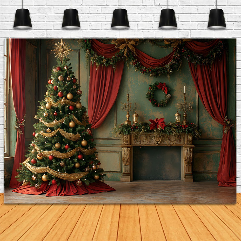 Christmas Tree Vintage Wall Curtain Backdrop UK RR8-92