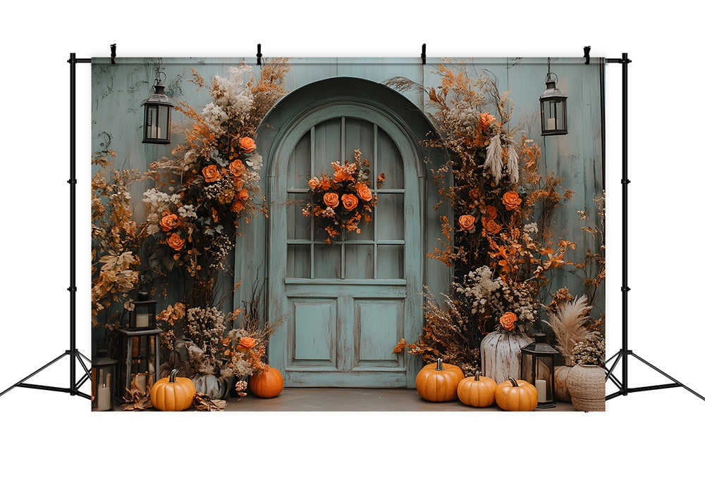 Autumn Vintage Barn Door Dried Flowers Backdrop UK RR9-15