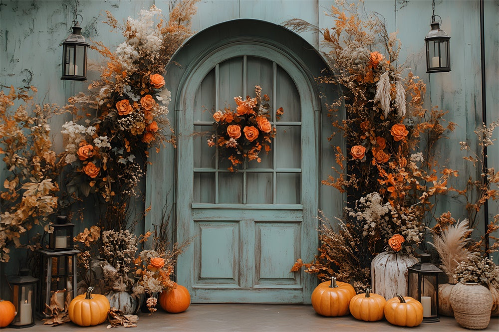 Autumn Vintage Barn Door Dried Flowers Backdrop UK RR9-15