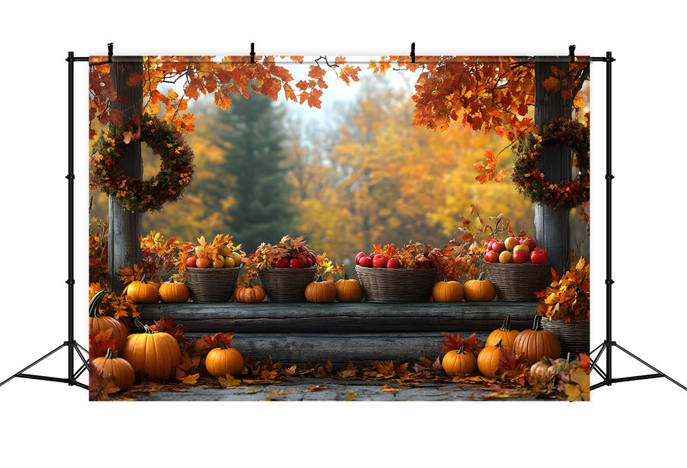 Autumn Pumpkin Fruit Harvest Maple Leaves Backdrop UK RR9-34