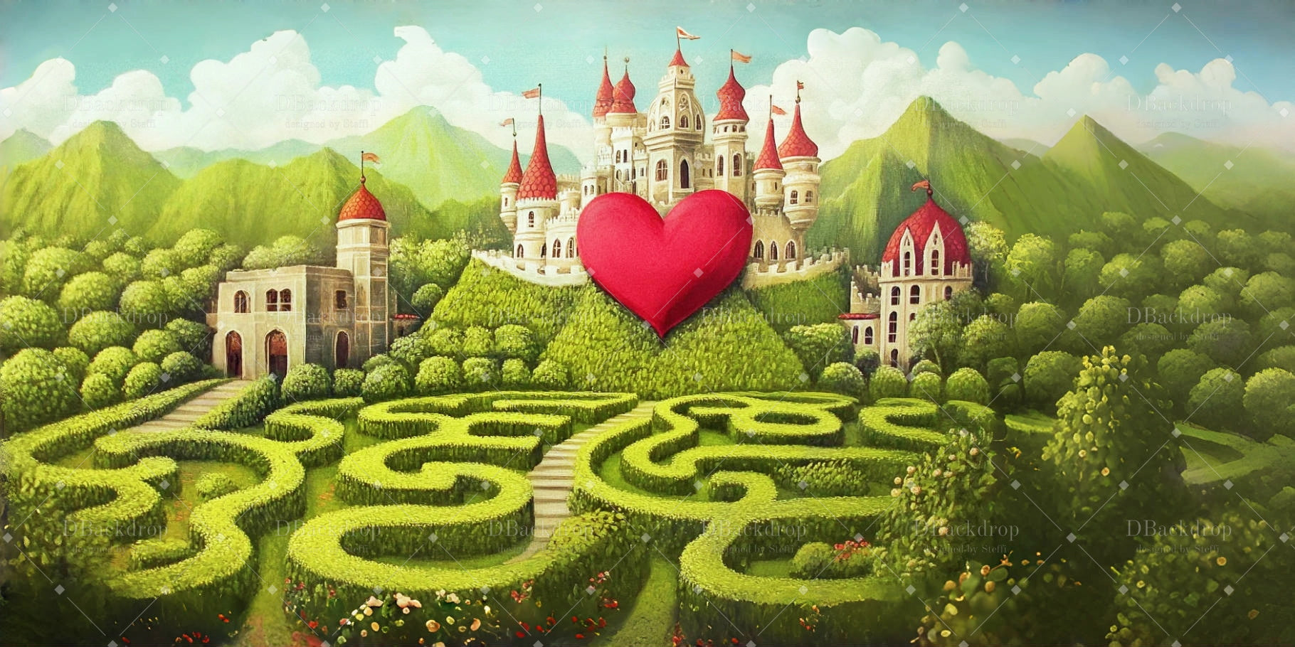 Theater Stage Backdrop Red Queen's Castle School Play Backdrops UK CSH59-T18