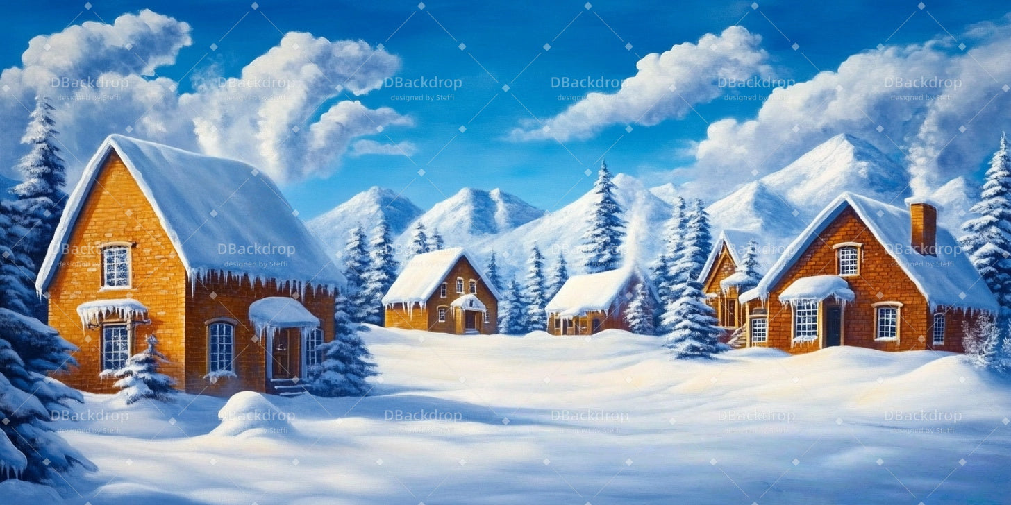School Play Backdrops Snowy Village Musical Backdrop UK CSH59-T48