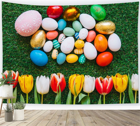 Easter Photo Backdrop Ideas Colorful Egg Green Grass Backdrop UK TWW3-14