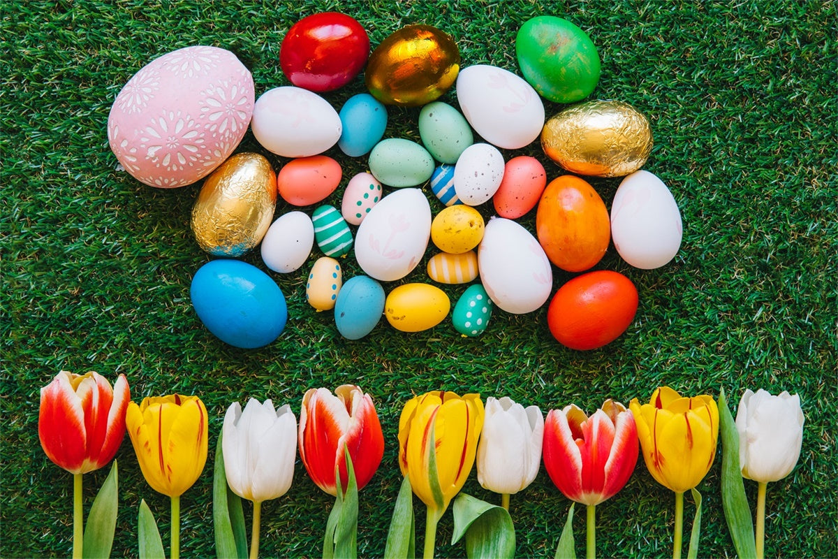 Easter Photo Backdrop Ideas Colorful Egg Green Grass Backdrop UK TWW3-14