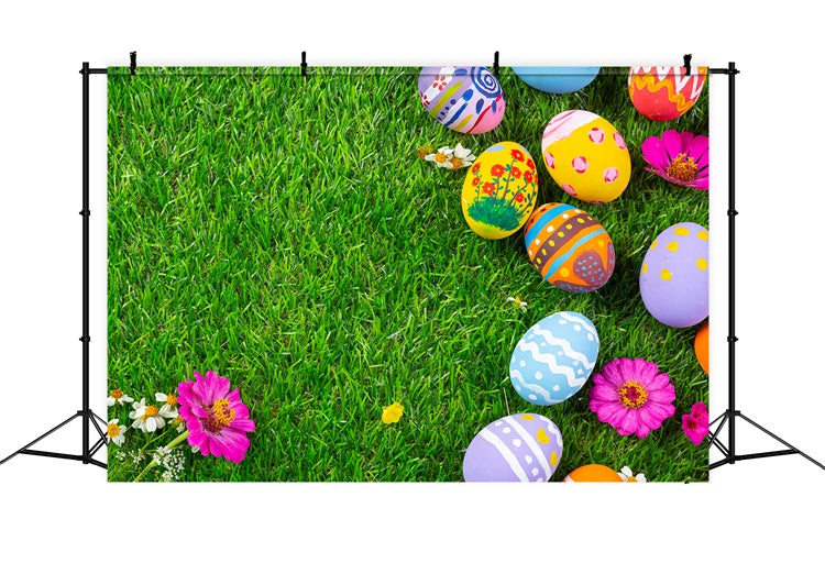 Easter Backdrops For Photos Hand-Painted Eggs Grass Backdrop UK TWW3-17
