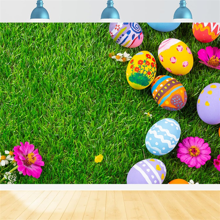 Easter Backdrops For Photos Hand-Painted Eggs Grass Backdrop UK TWW3-17