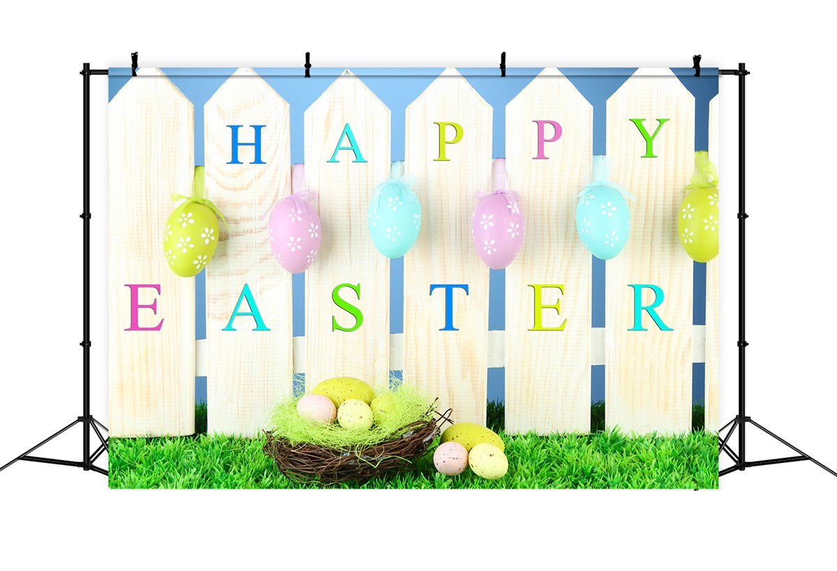 Easter Photo Backdrop Hanging Egg Festive Fence Backdrop UK TWW3-18