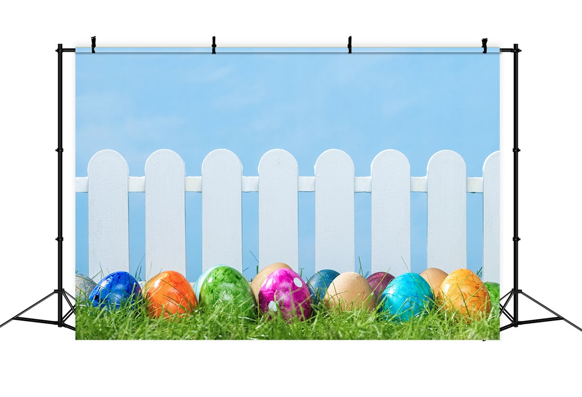 Easter Backdrop Photography White Fence Colorful Egg Backdrop UK TWW3-28