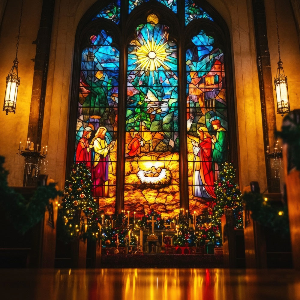 Easter Photo Backdrop Nativity Scene Stained Glass Backdrop UK TWW3-3