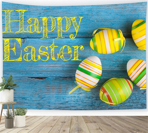 Easter Backdrop Rustic Blue Vibrant Striped Egg Backdrop UK TWW3-31