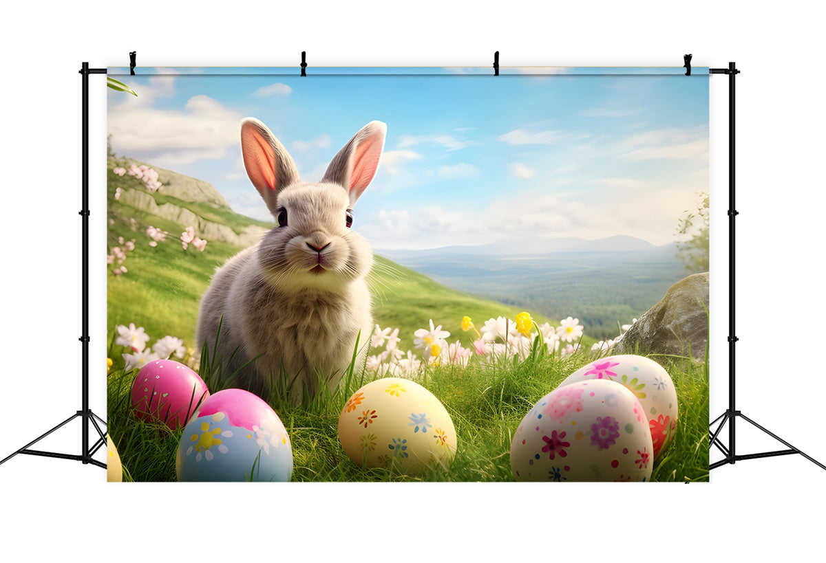 Easter Egg Backdrop Happy Bunny Spring Hillside Backdrop UK TWW3-33