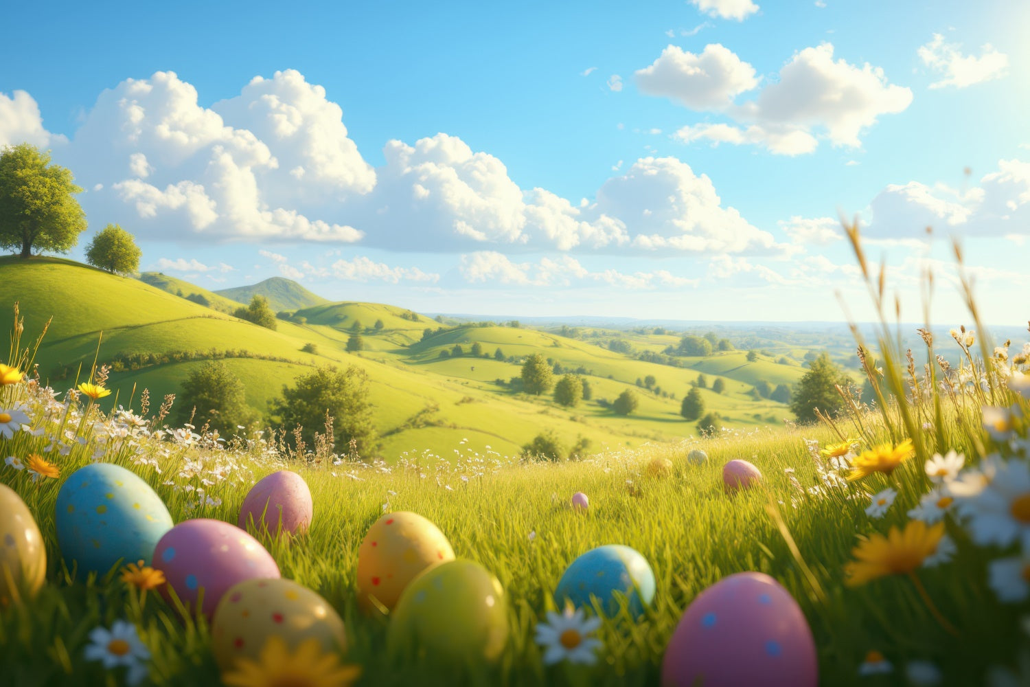 Easter Picture Backdrops Rolling Hills Egg Meadow Backdrop UK TWW3-45