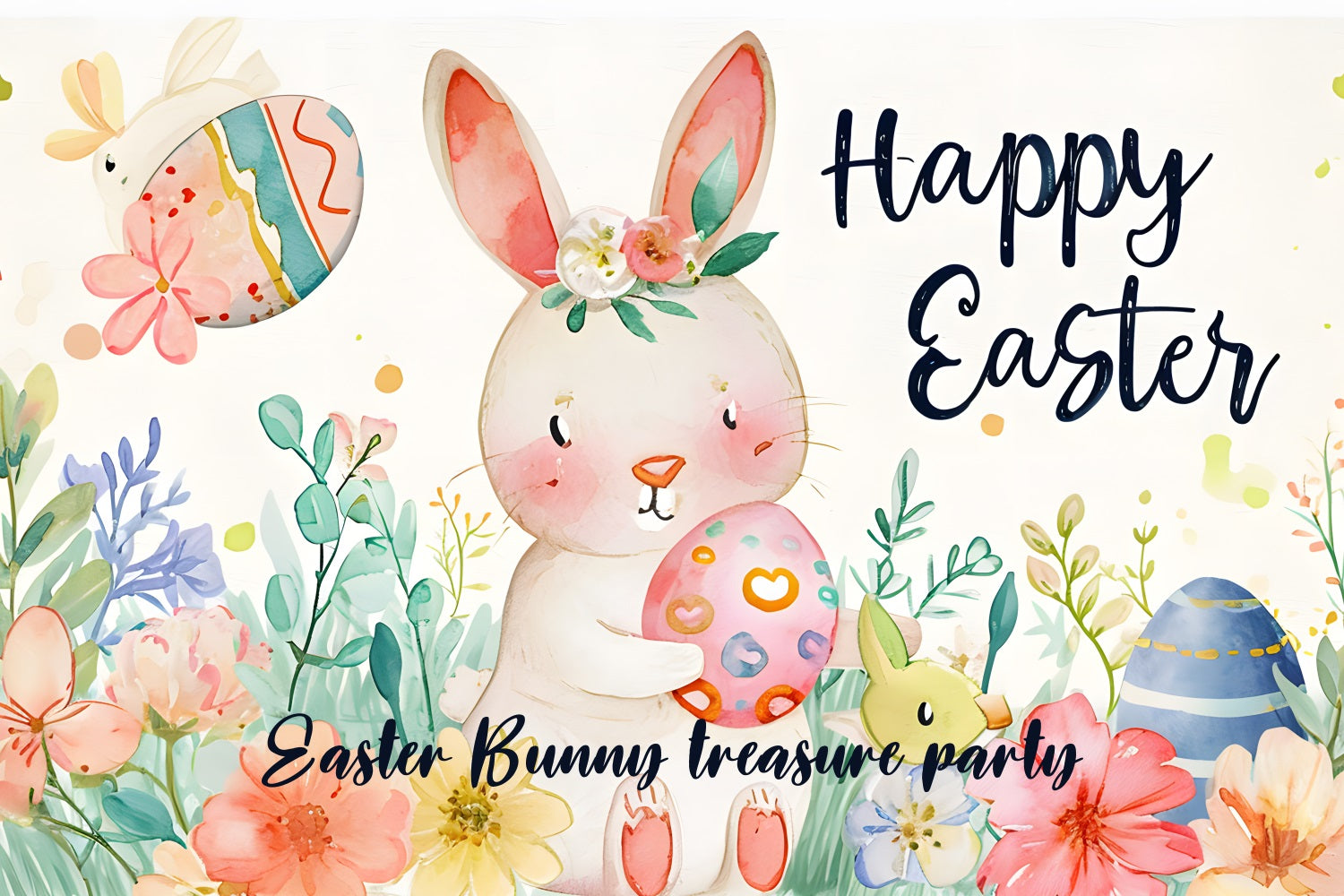 Easter Bunny Backdrops Watercolor Bunny Egg Custom Backdrop UK TWW3-54