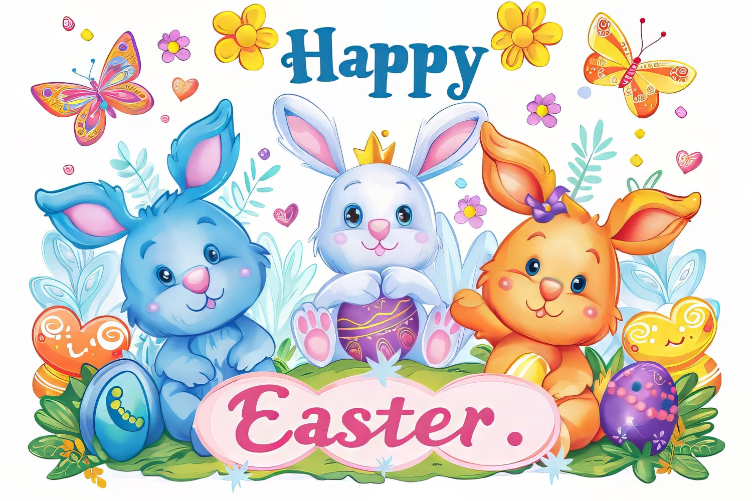 Easter Themed Backdrop Adorable Bunnies Eggs Personalised Backdrop UK TWW3-56