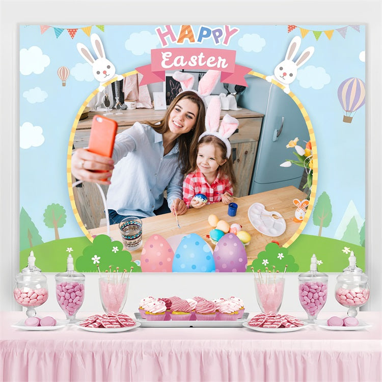 Happy Easter Backdrop Sky Bunny Meadow Personalised Backdrop UK TWW3-60