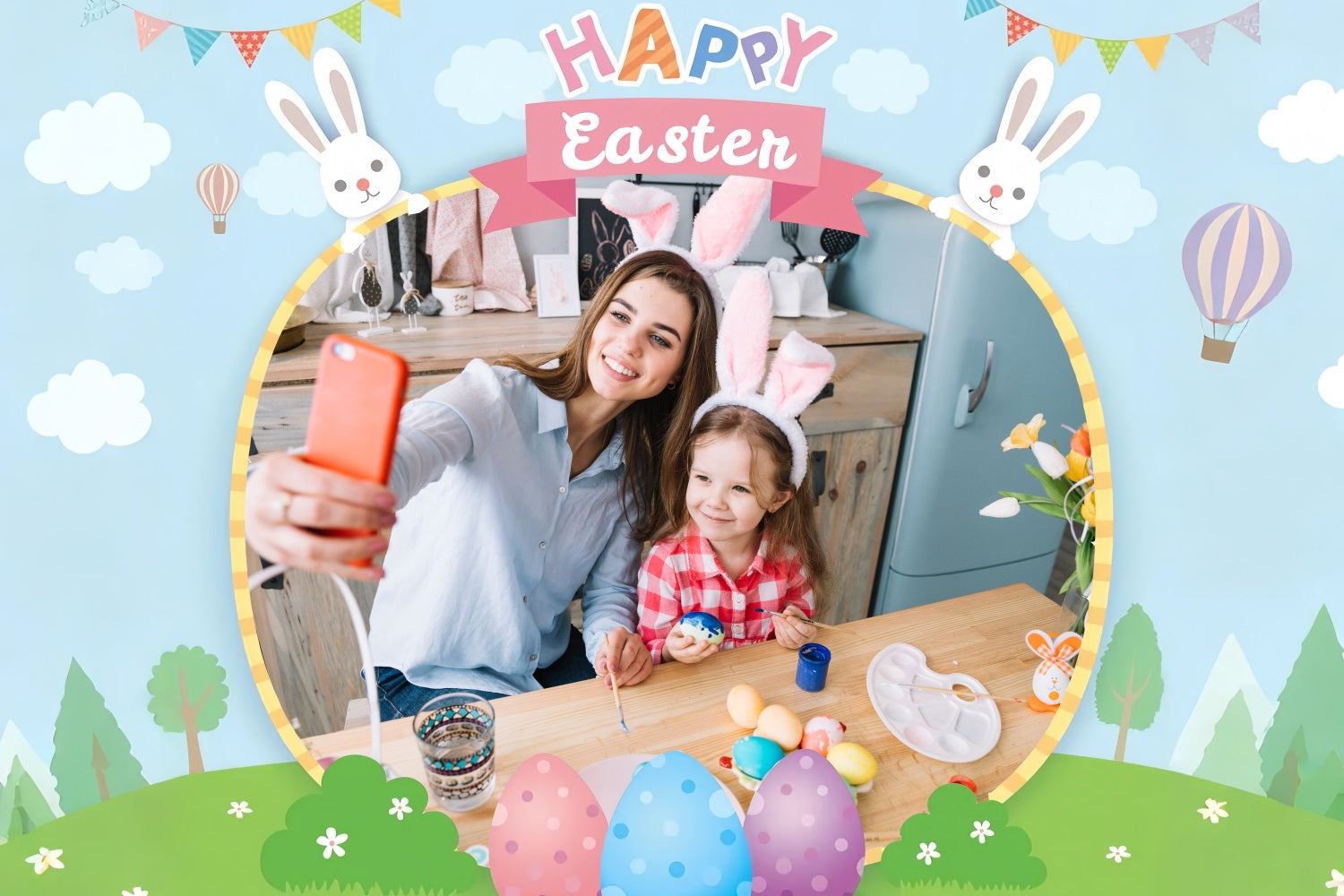 Happy Easter Backdrop Sky Bunny Meadow Personalised Backdrop UK TWW3-60