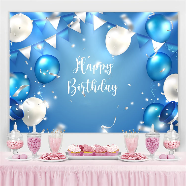 Personalized Birthday Backdrop Blue White Balloon Party Backdrop UK TWW3-67