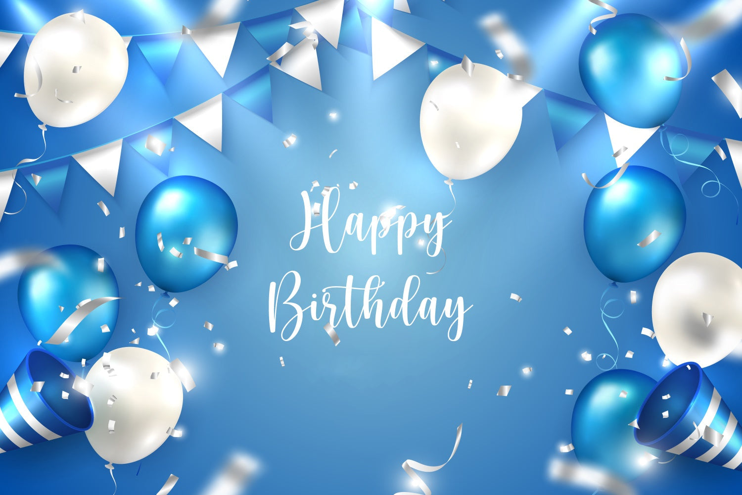 Personalized Birthday Backdrop Blue White Balloon Party Backdrop UK TWW3-67
