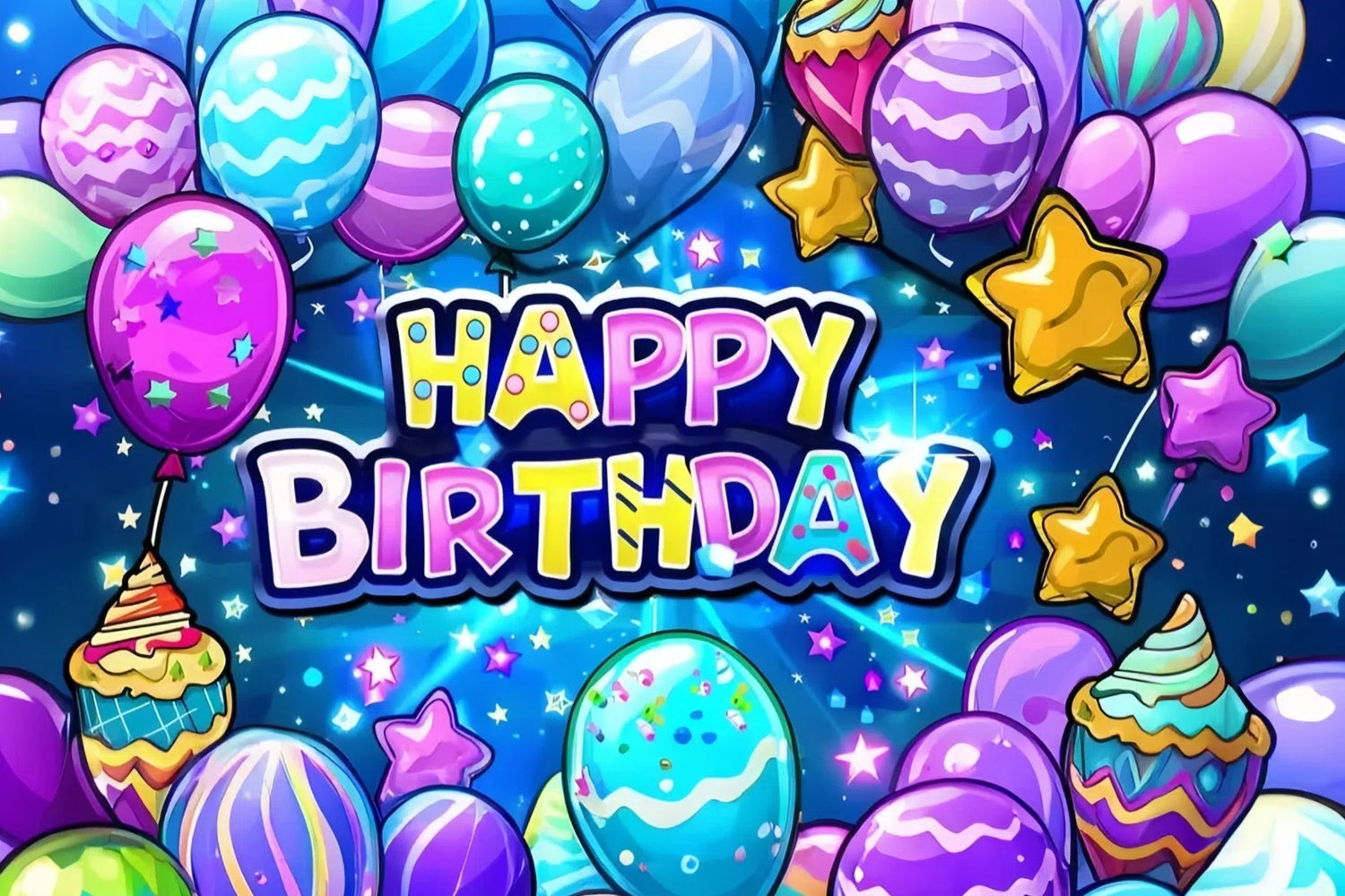 Personalized Birthday Backdrops Colorful Balloon Fantasy Backdrop UK TWW3-69