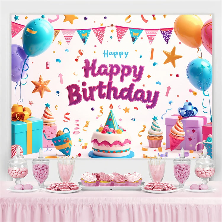 Personalized Backdrop For Birthday Colorful Balloon Gift Backdrop UK TWW3-71