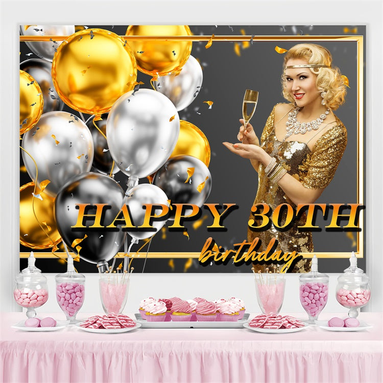 Custom Made Birthday Backdrops 30th Vintage Gold Balloon Backdrop UK TWW3-79