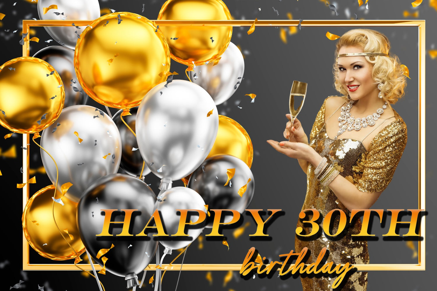Custom Made Birthday Backdrops 30th Vintage Gold Balloon Backdrop UK TWW3-79