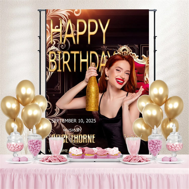 Custom Backdrops For Birthdays Golden Champagne Elegant Backdrop UK TWW3-82