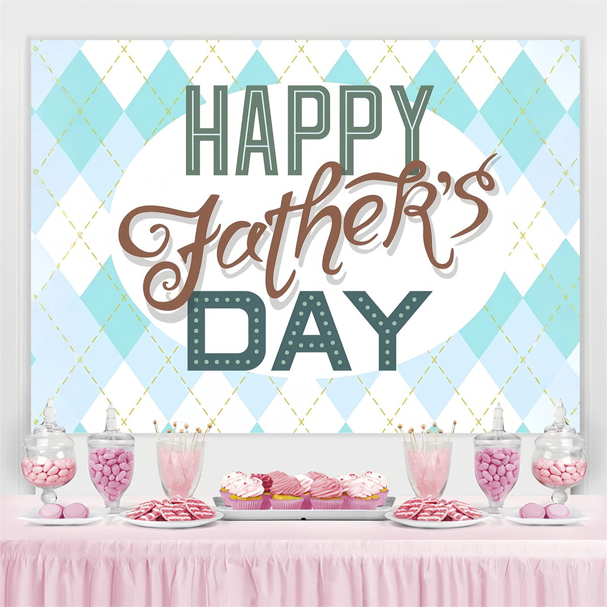 Backdrop Fathers Day Blue Argyle Retro Customized Backdrop UK TWW4-73